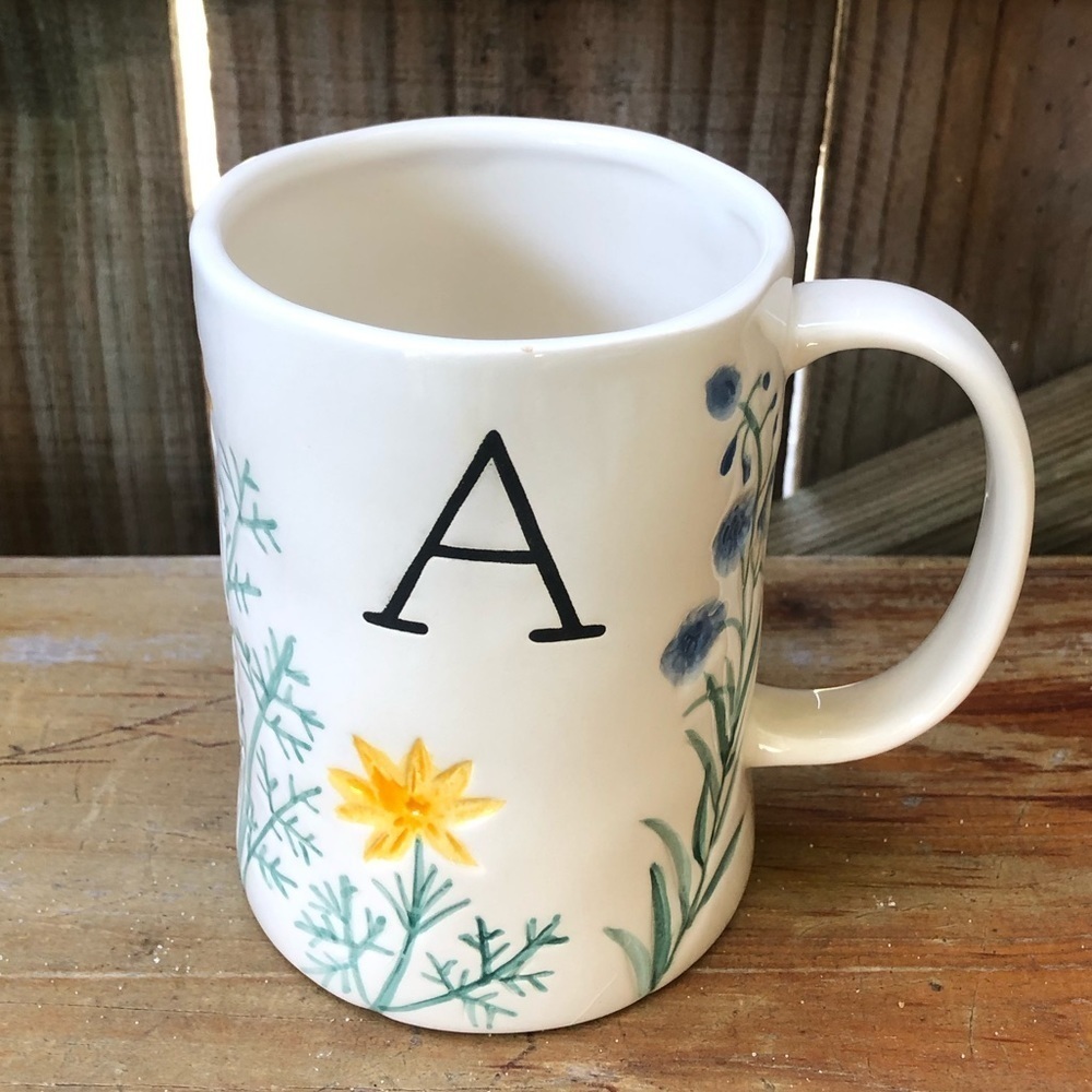 Kirklands Monogram Initial “A” Floral Ceramic Coffee Mug Teacup 12oz